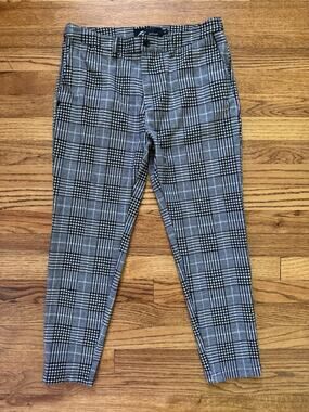 MAUVAIS Mens Plaid Smart Trousers Size 32 Grey Black Check